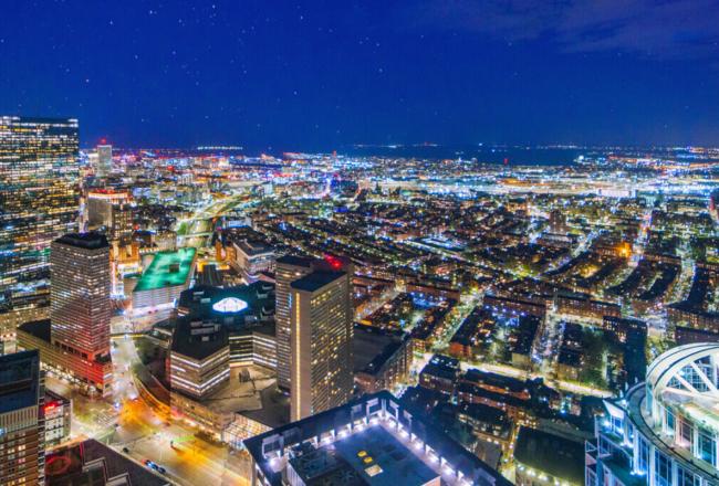 A view of Boston from above at night