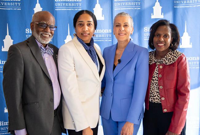 Ifill Forum 2025 - Dr. Sharon Malone, Bert Ifill, Dean Ammina Kothari and President Wooten.