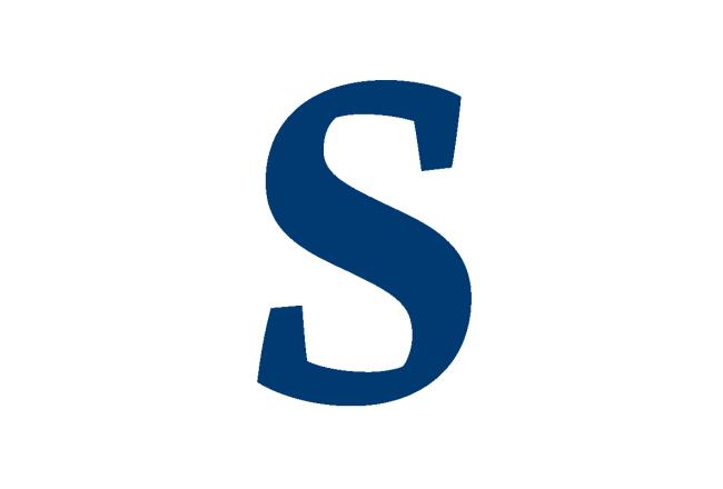 The large Simmons "S" graphic in blue on a white background