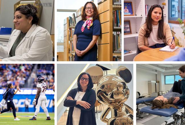 A collage of Simmons alumnae/i in their career settings