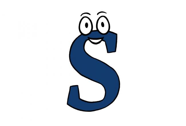 The icon of Simmie, the Simmons AI Recruiter: A large blue letter S with eyes and a smile