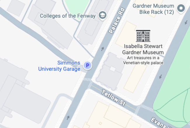 Map screenshot showing Simmons University Garage