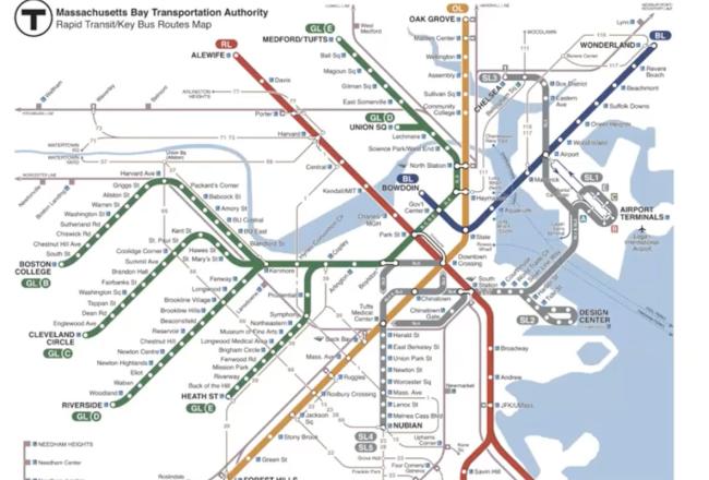 An overview of the MBTA subway line map