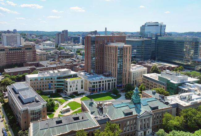 An aerial photo of the Simmons University campus in June, 2026