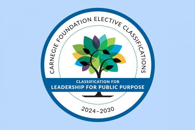 A seal for the Carnegie Foundation Elective Classification for Leadership for Public Purpose 2024-2030