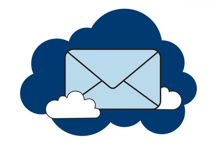 A graphic of an envelope floating among the clouds