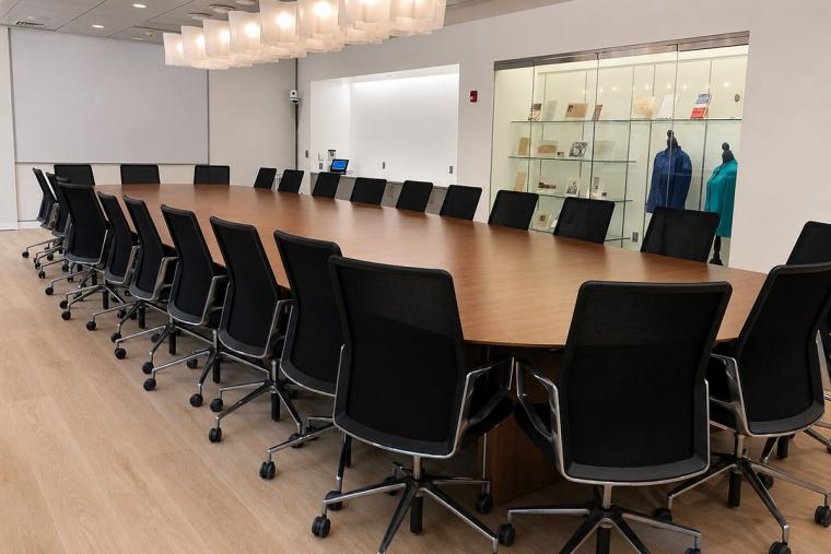 The Knight Board Room with display case full of Gwen Ifill memorabilia