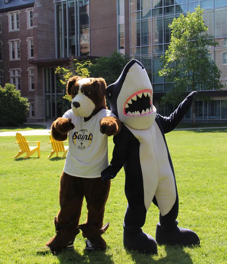 The Simmons Mascot and the Emmanuel Mascot
