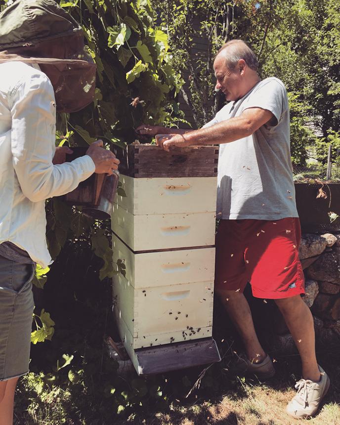Beekeeping with my Dad — he almost never wears a veil.