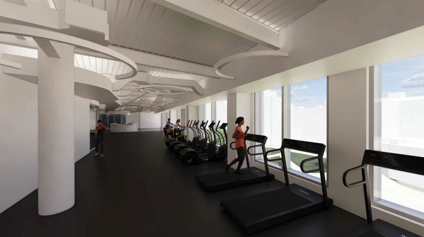 Artists rendering of the new fitness center within the Living and Learning Center on the Simmons University campus