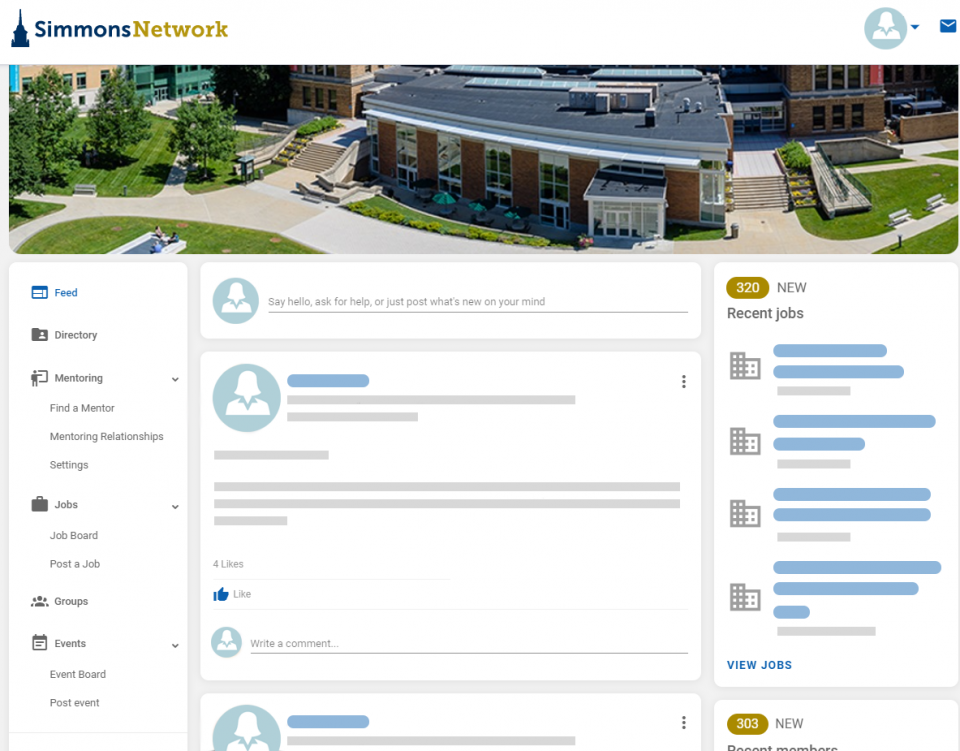 Screenshot of Simmons Network user interface