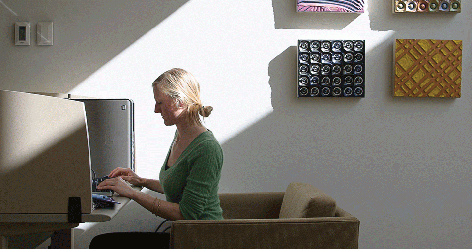Student working at a computer.