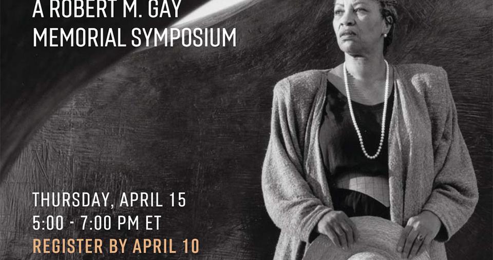 Image promoting Toni Morrison Event with B&W photo of Toni Morrison