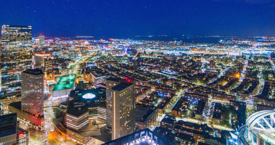 A view of Boston from above at night