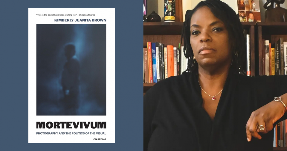 Photo of Kimberly Juanita Brown and the cover of her book Mortevivum