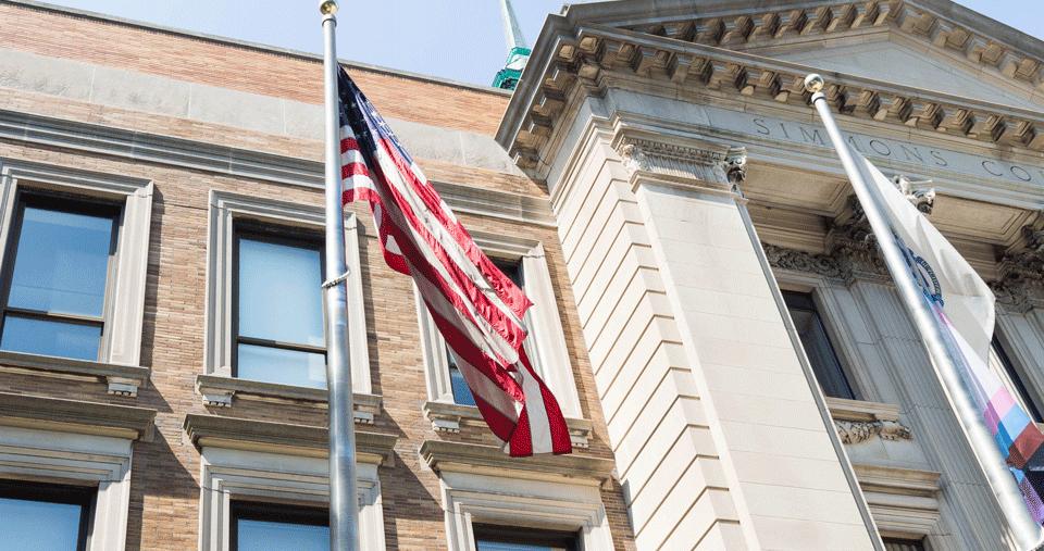 American Flag in front of Simmons MCB