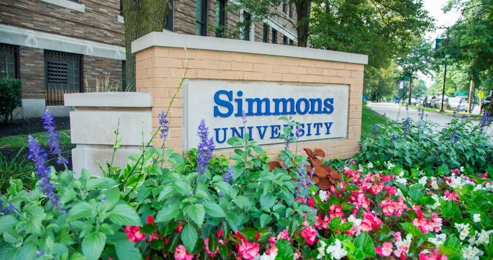 One of the Simmons University signs near campus