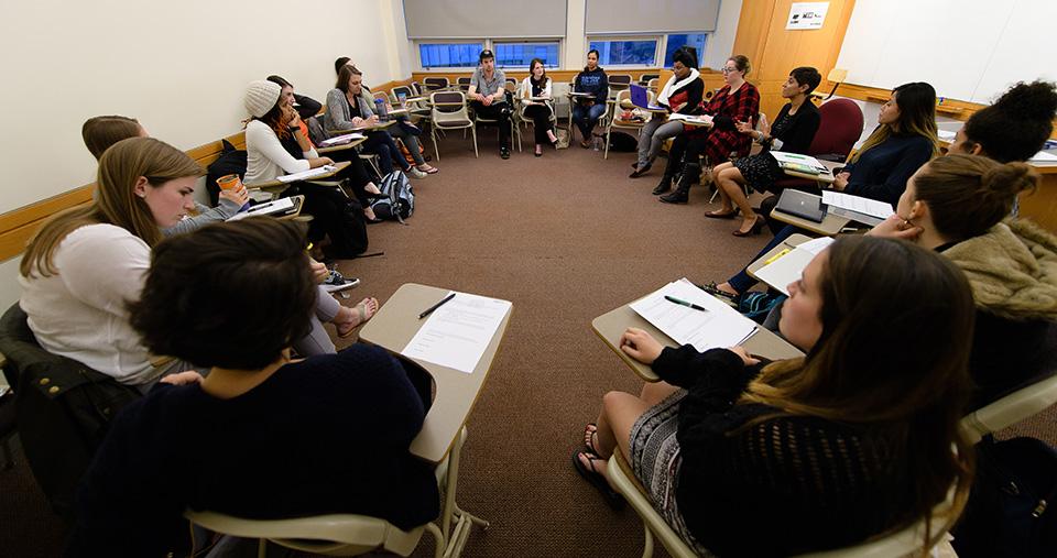 Students sitting in the round in a classroom