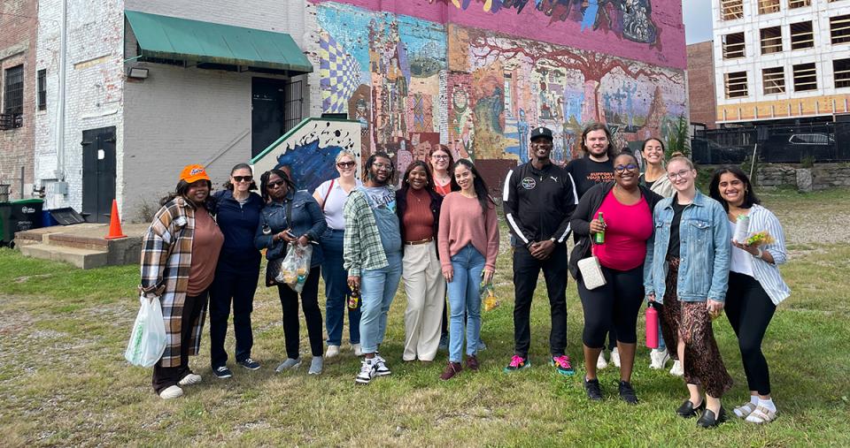 A group of Simmons social work students during a Boston immersion program