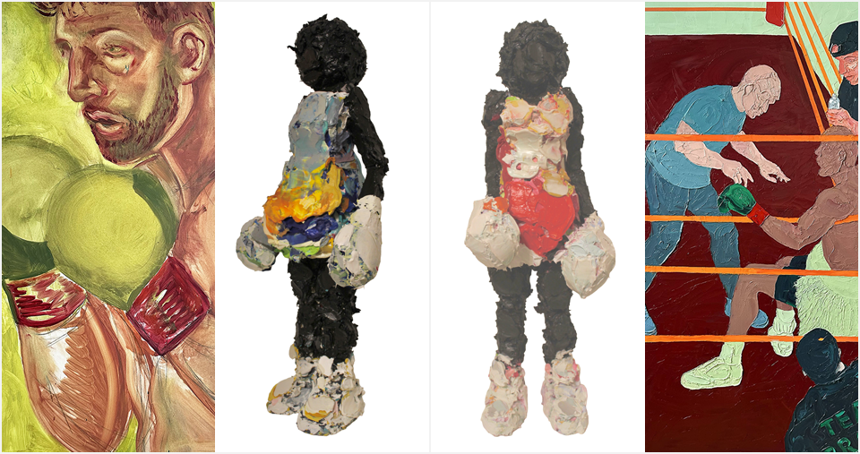 Trustman Gallery Presents Misfits. Image shows art related to boxing.