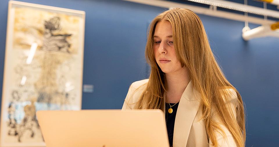 Student working on laptop