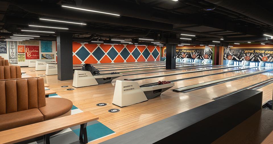 Candlepin bowling lanes at American Flatbread in Worcester, MA