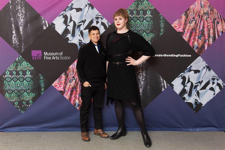 Professor Jo Trigilio and Matisse DuPont '19MA at the MFA's Gender Bending Fashion Exhibit