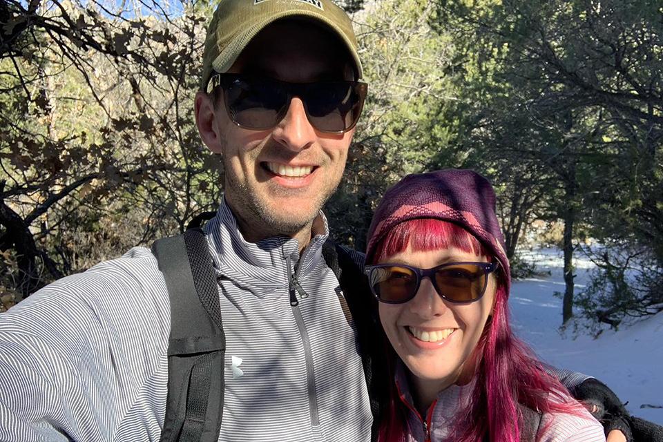Helen Popinchalk with her husband on the trail in the Sandia Mountains outside of Albuquerque
