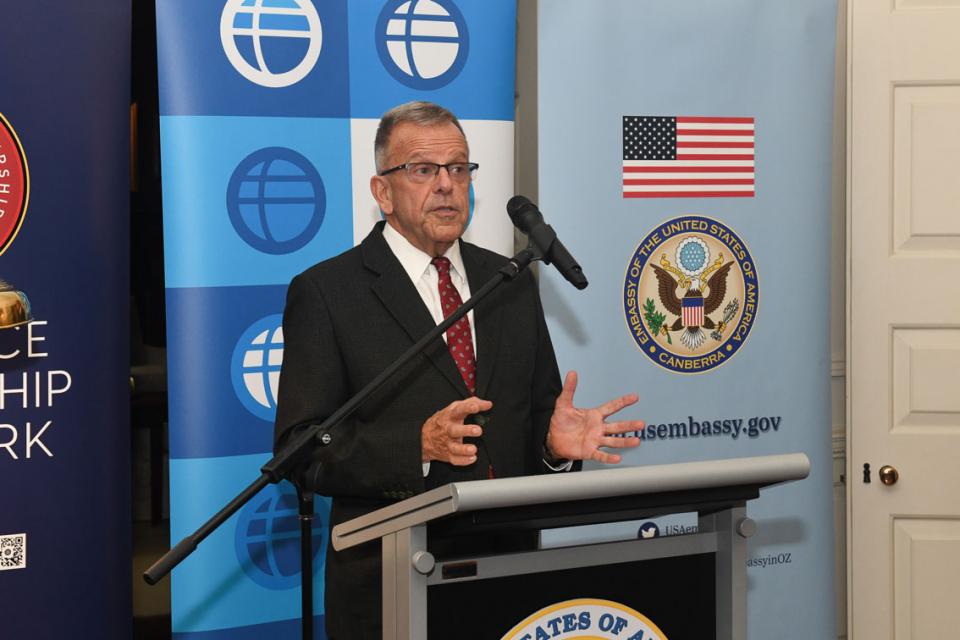 International Relations Warburg Chair Thomas Dougherty speaking at a conference in Istanbul.