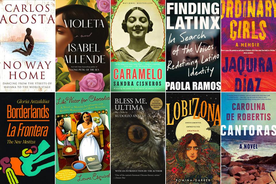 Collage of 10 books by Latinx authors