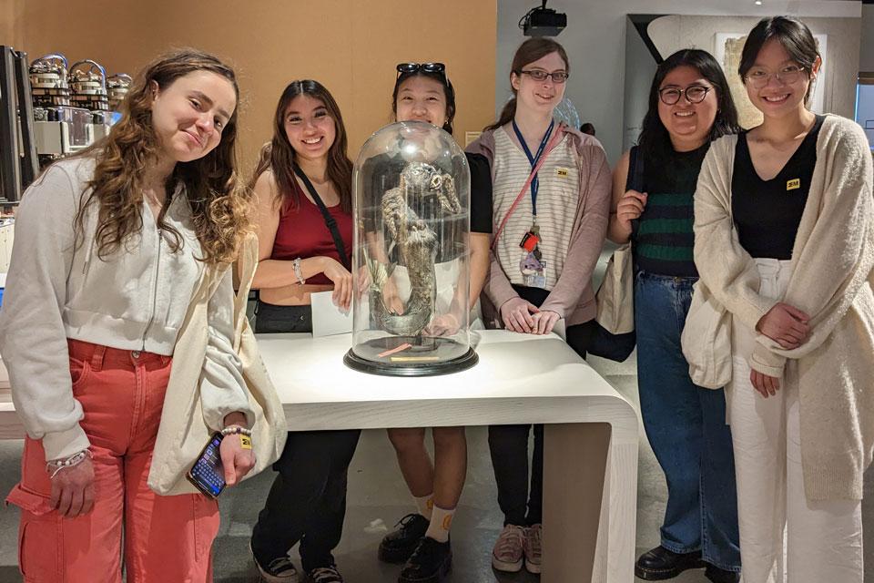 Pictured: Students visit the MIT Museum: Raneem Mousa, Michelle Doroteo-Alvarez, Giselle Yang, Christine Felt, Leensyn Asmen, Minh Anh Bui
